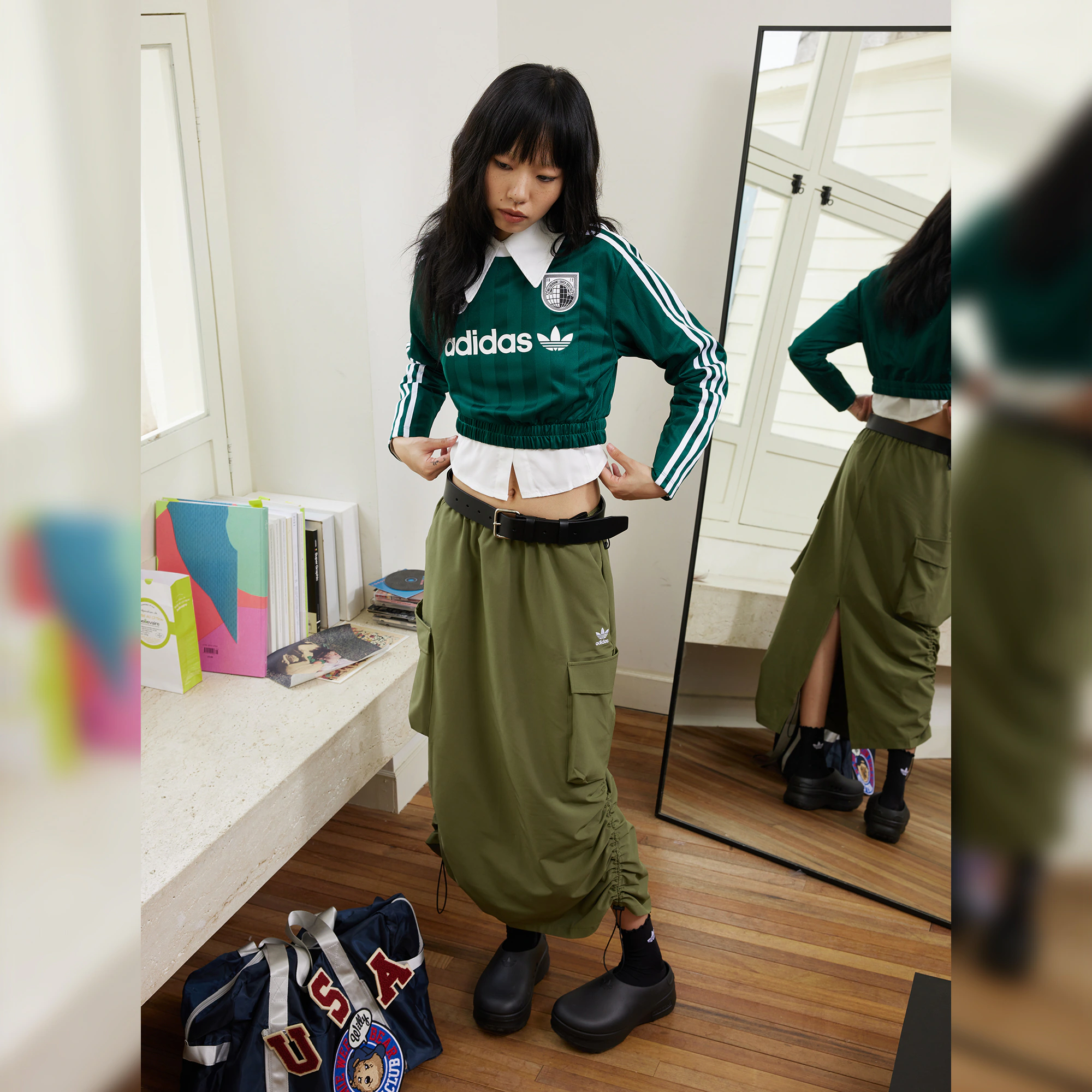 Adidas三叶草时尚潮流CARGO SKIRT 工装风运动半身裙IY9494/93