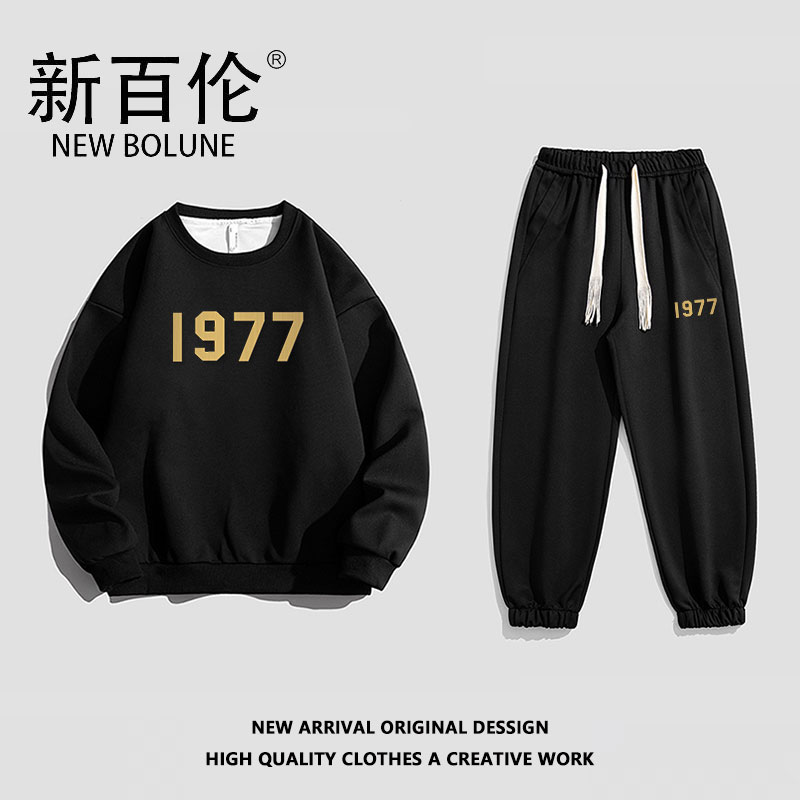 新百伦秋冬新款潮流卫衣圆领轻奢潮牌宽松休闲情侣运动服套装男女