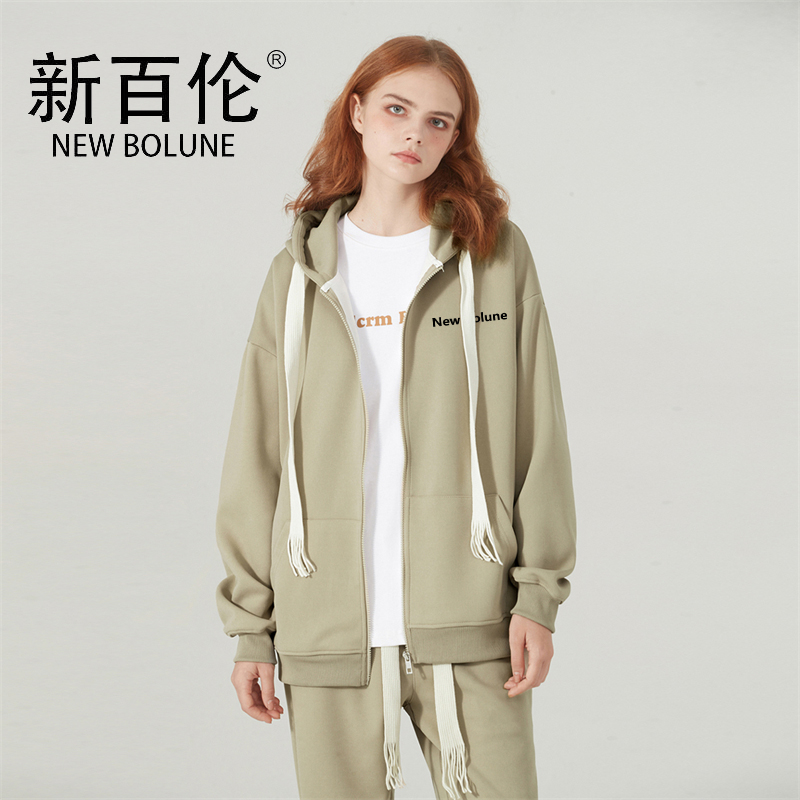 NEWBOLUNE/新百伦连帽开衫卫衣男士春秋400g重磅情侣宽松上衣服