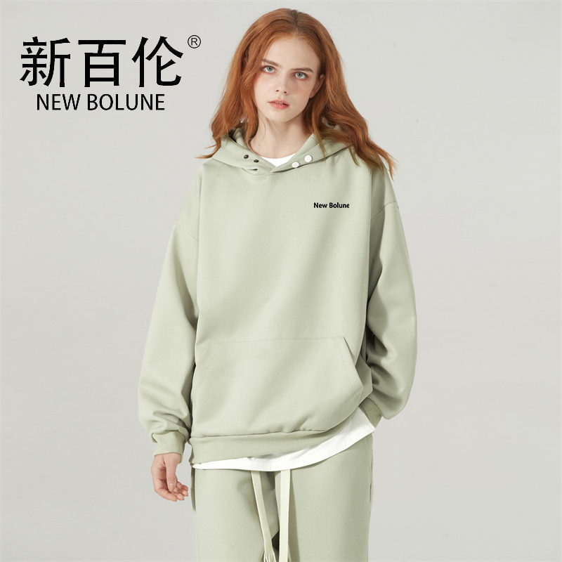 NEWBOLUNE/新百伦早秋连帽卫衣男士春秋400g重磅情侣宽松上衣服