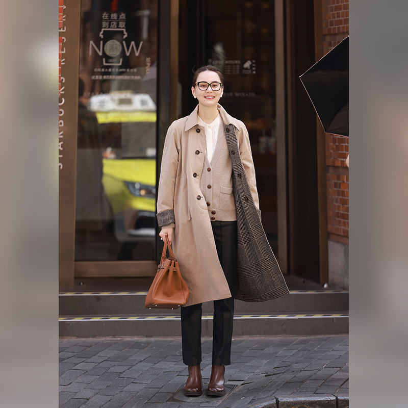 致敬m@rgiel·双面穿风衣 经典卡其色+千鸟格长款外套24W61292F