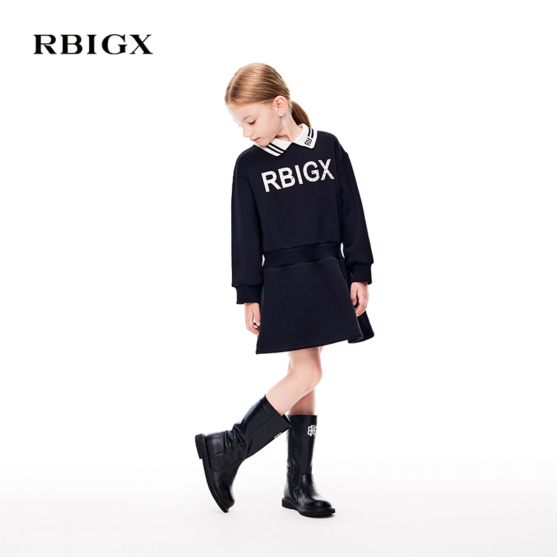 RBIGX瑞比克童装冬季新款潮流女童贵族优雅印花烫钻连衣裙