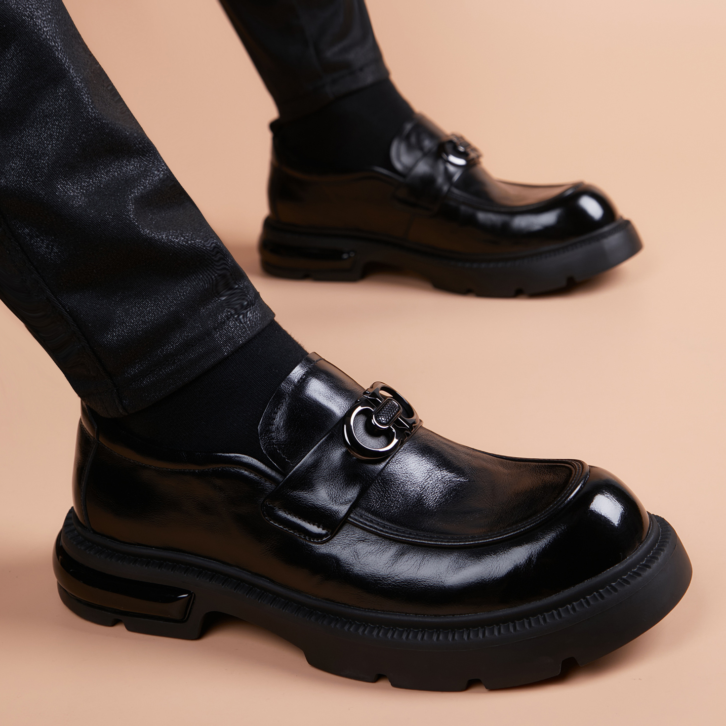 皮鞋男真皮商务休闲头层牛皮内增高男鞋一脚蹬高档轻奢英伦风百搭