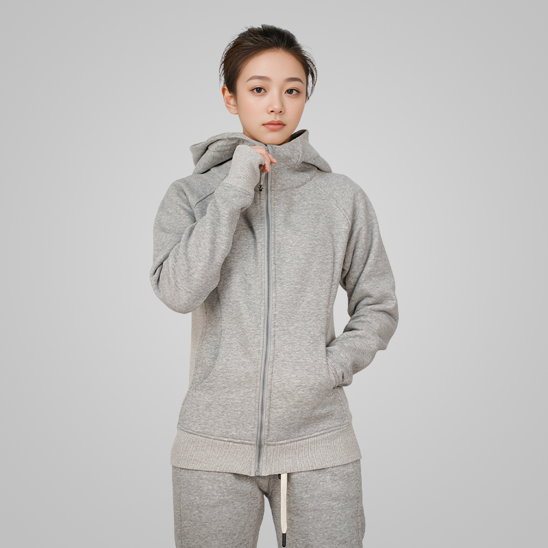 秋冬女士长款拉链连帽衫运动舒适休闲卫衣WY006