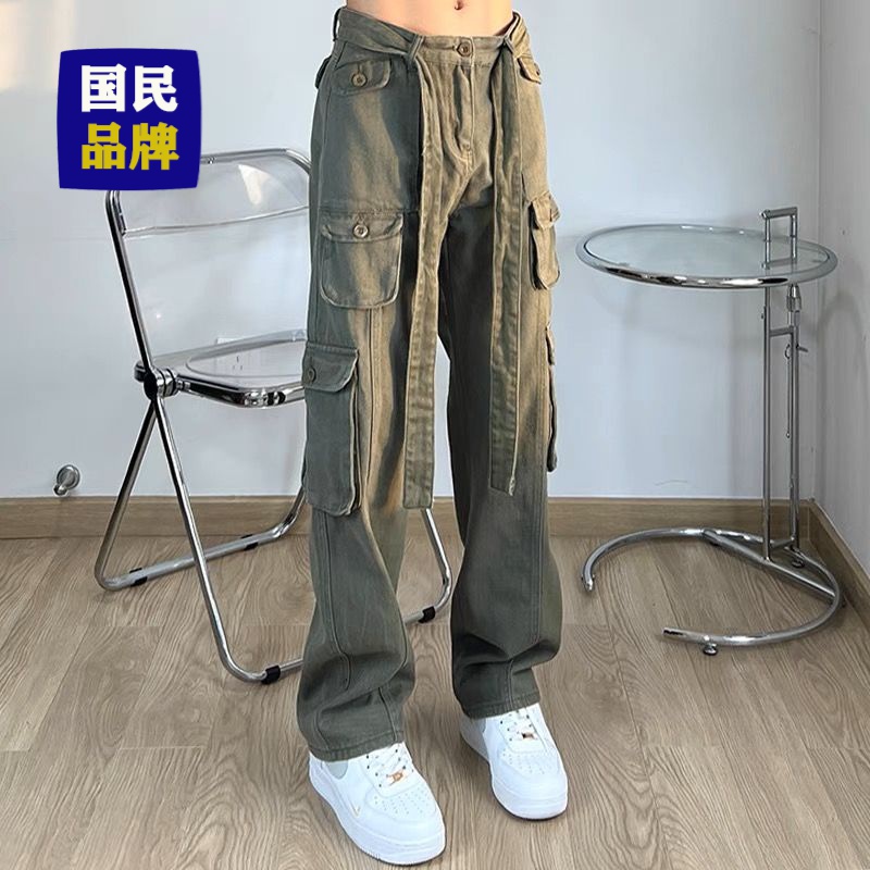 美式重磅工装裤男女高街设计感多口袋宽松直休闲休闲裤阔腿百搭男