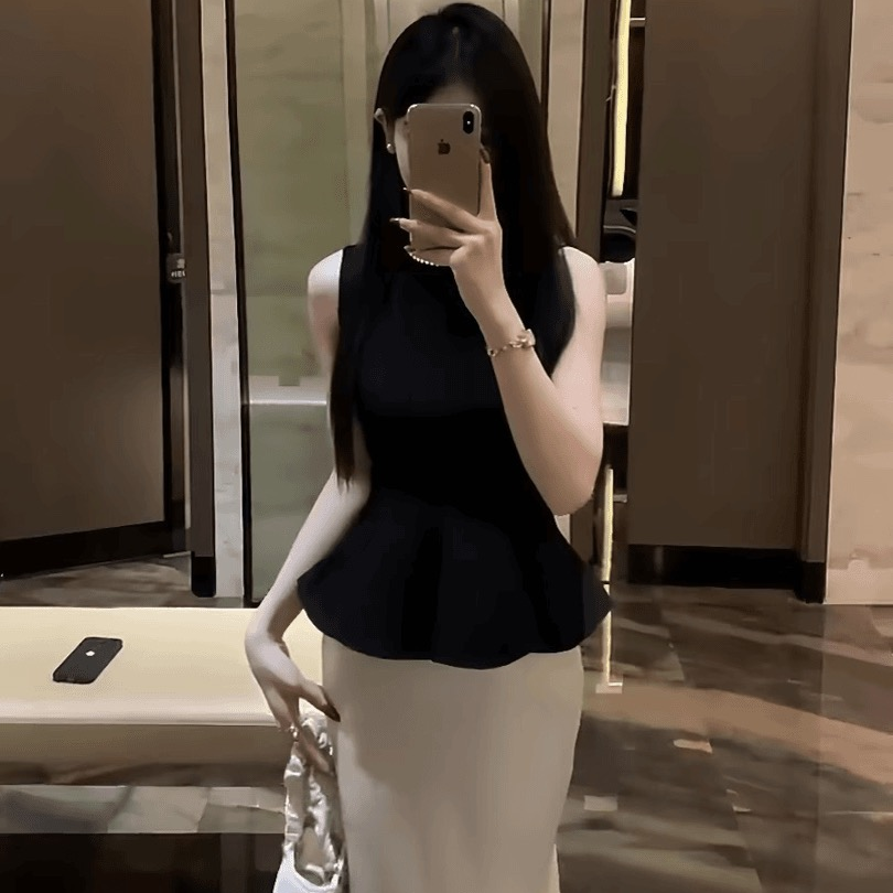 夏季气质风修身显瘦小众设计感钉珠重工收腰上衣高腰半身裙鱼尾裙