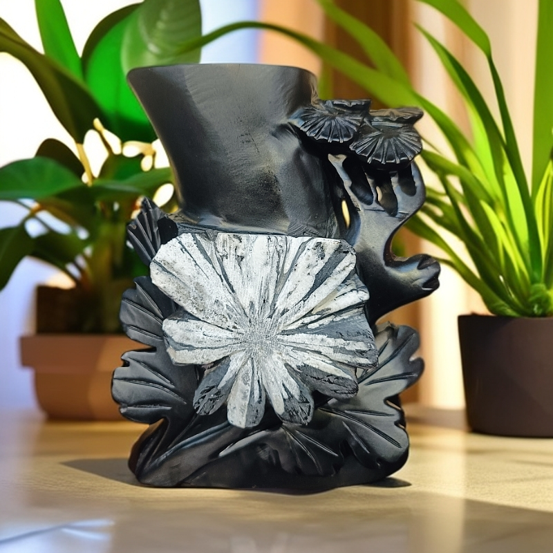 创意菊花石笔筒中国风办公室高档商务礼品