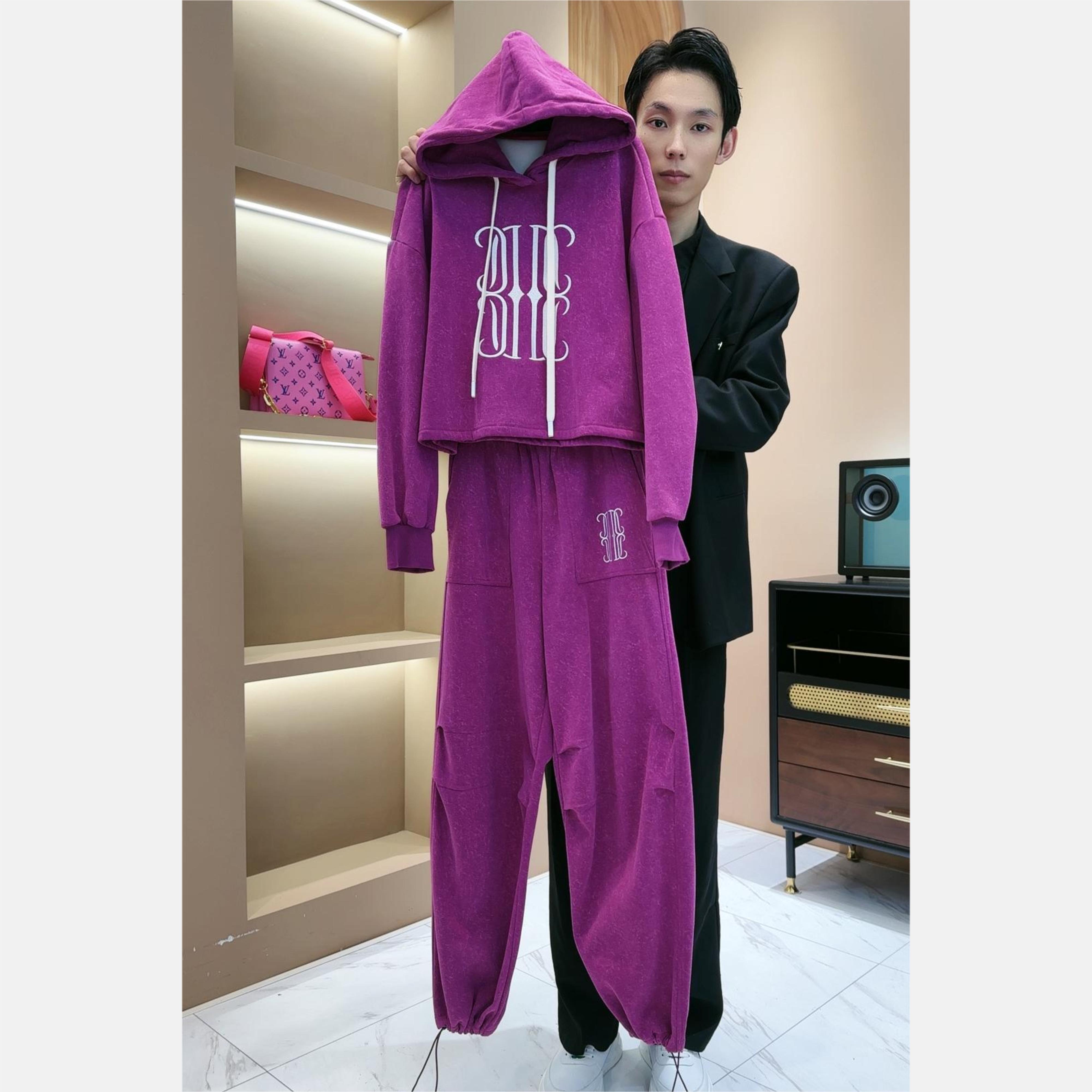 【LIANG哥定制】2024春季时尚休闲加厚设计感刺绣卫衣工装裤1968A