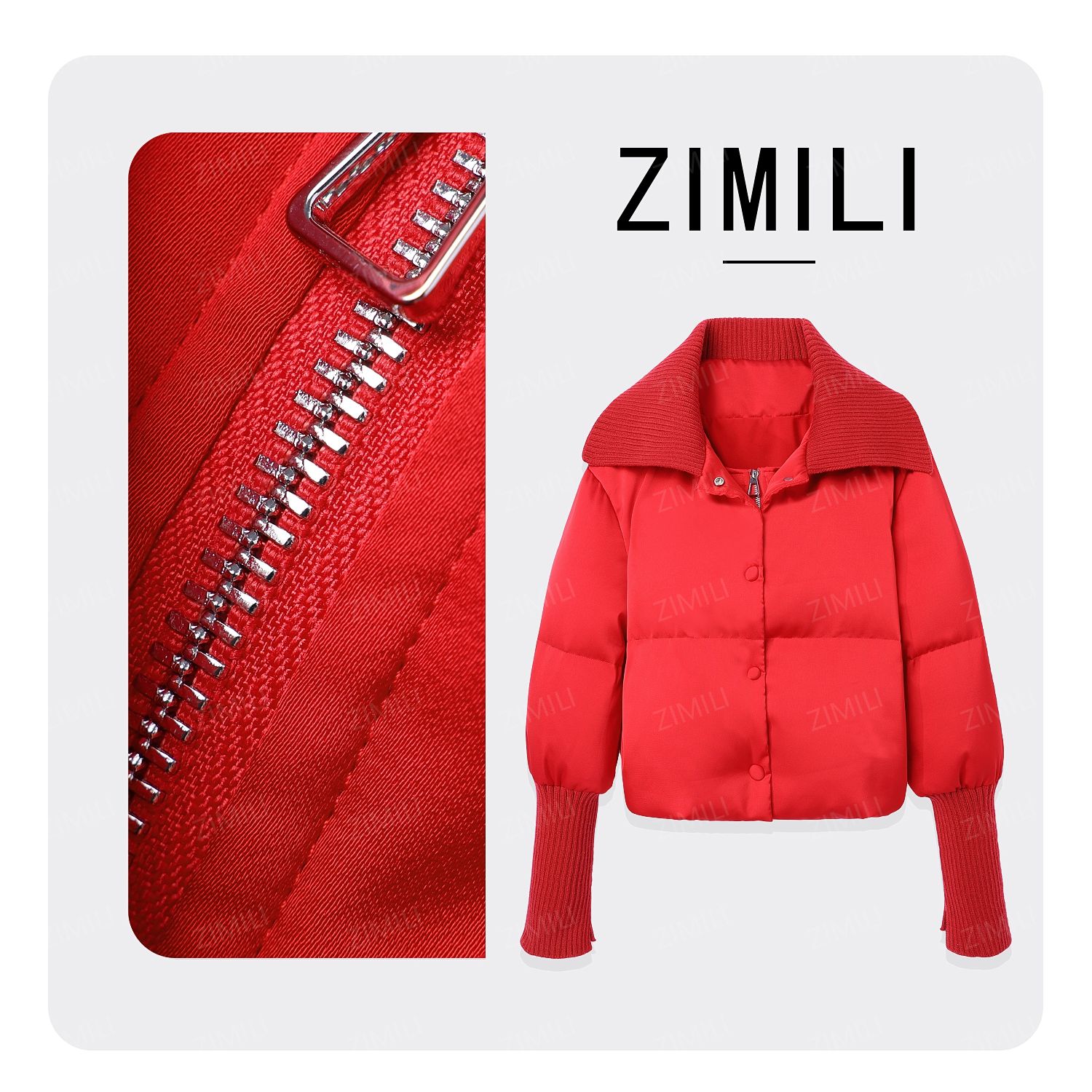 【LIANG哥定制】冬季加绒加厚休闲精致感中国红拼接翻领鹅绒服1852