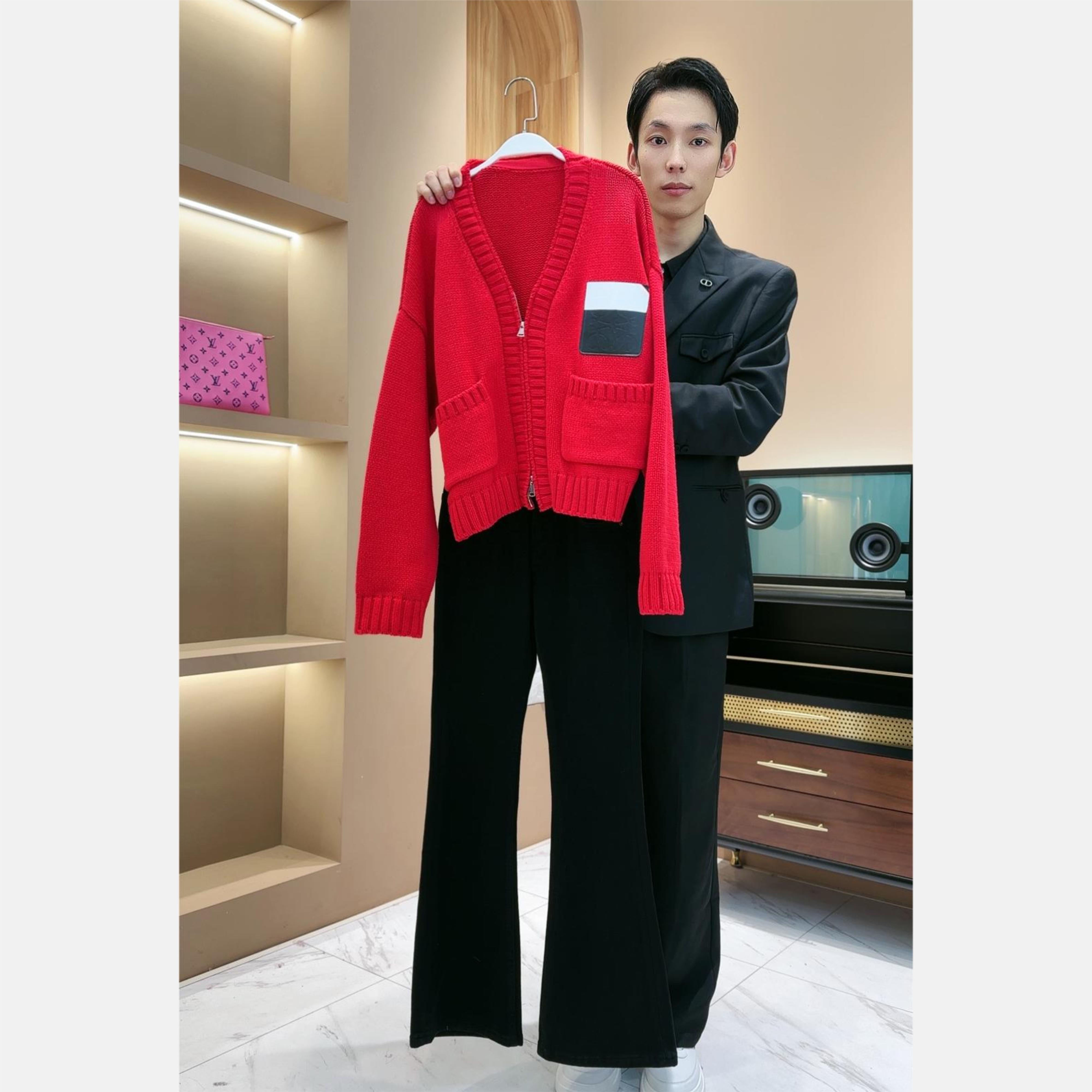 【LIANG哥定制】冬季小众设计师款粗针开衫+修身微喇牛仔裤2050A