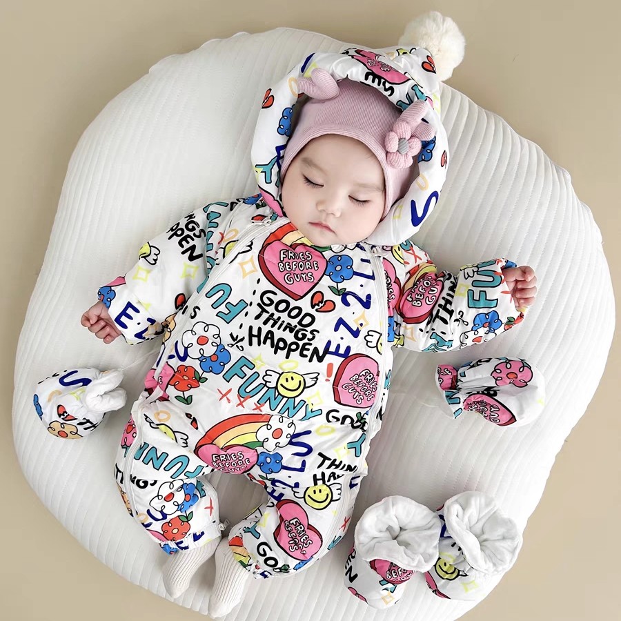 悠蓓蔓婴儿羽绒服连体衣男女宝宝外出连体哈衣新生儿冬季加厚抱衣