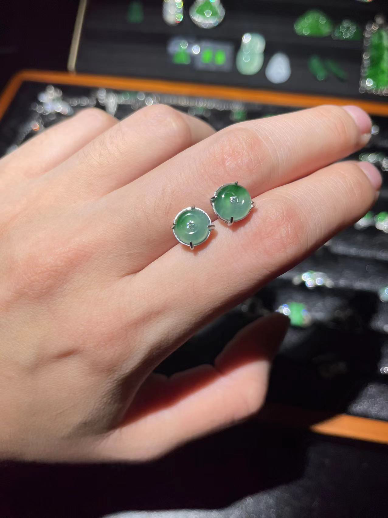 天然翡翠甜甜圈耳钉