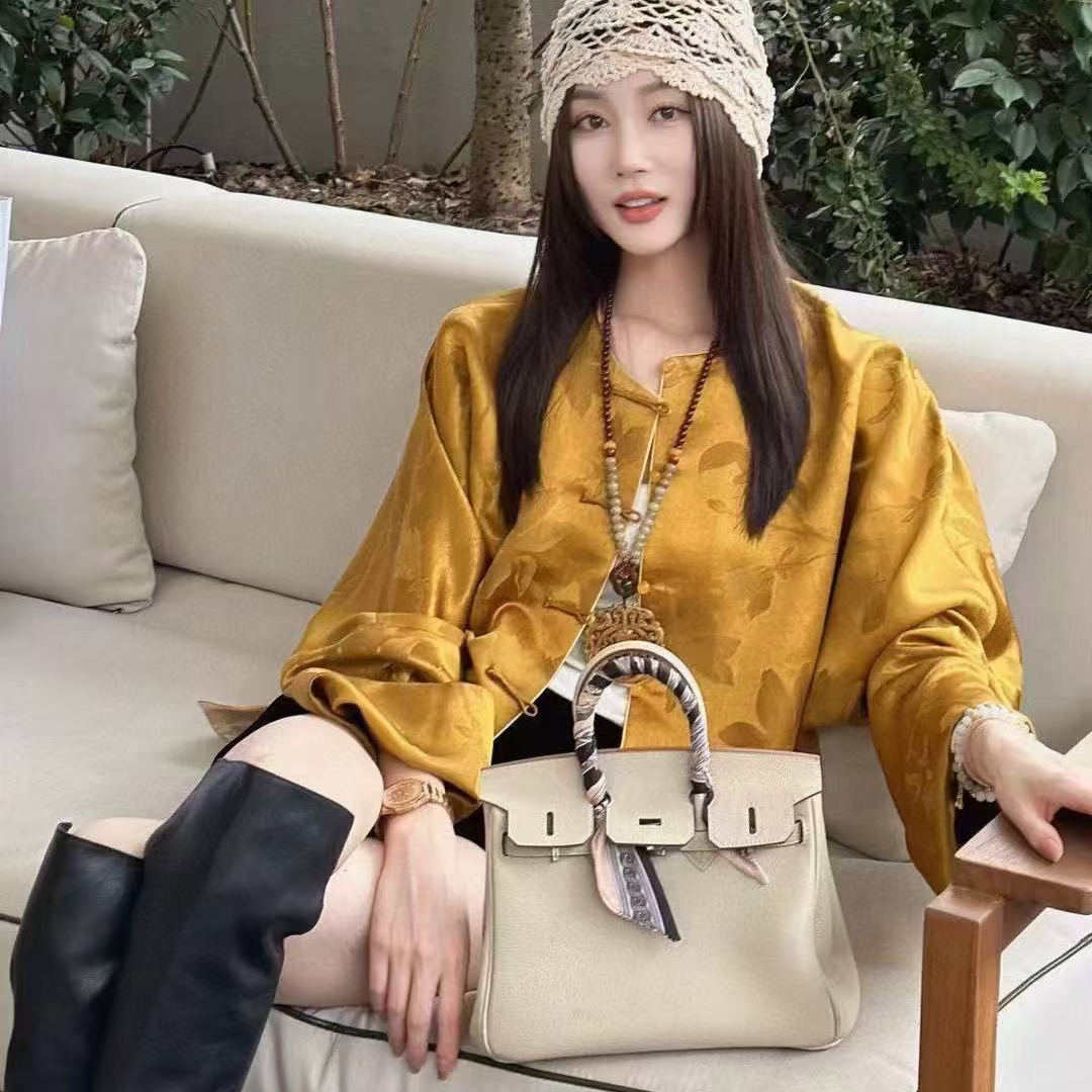 新中式国风唐装黄色外套女早秋季2025新款小个子短款高端宋锦上衣