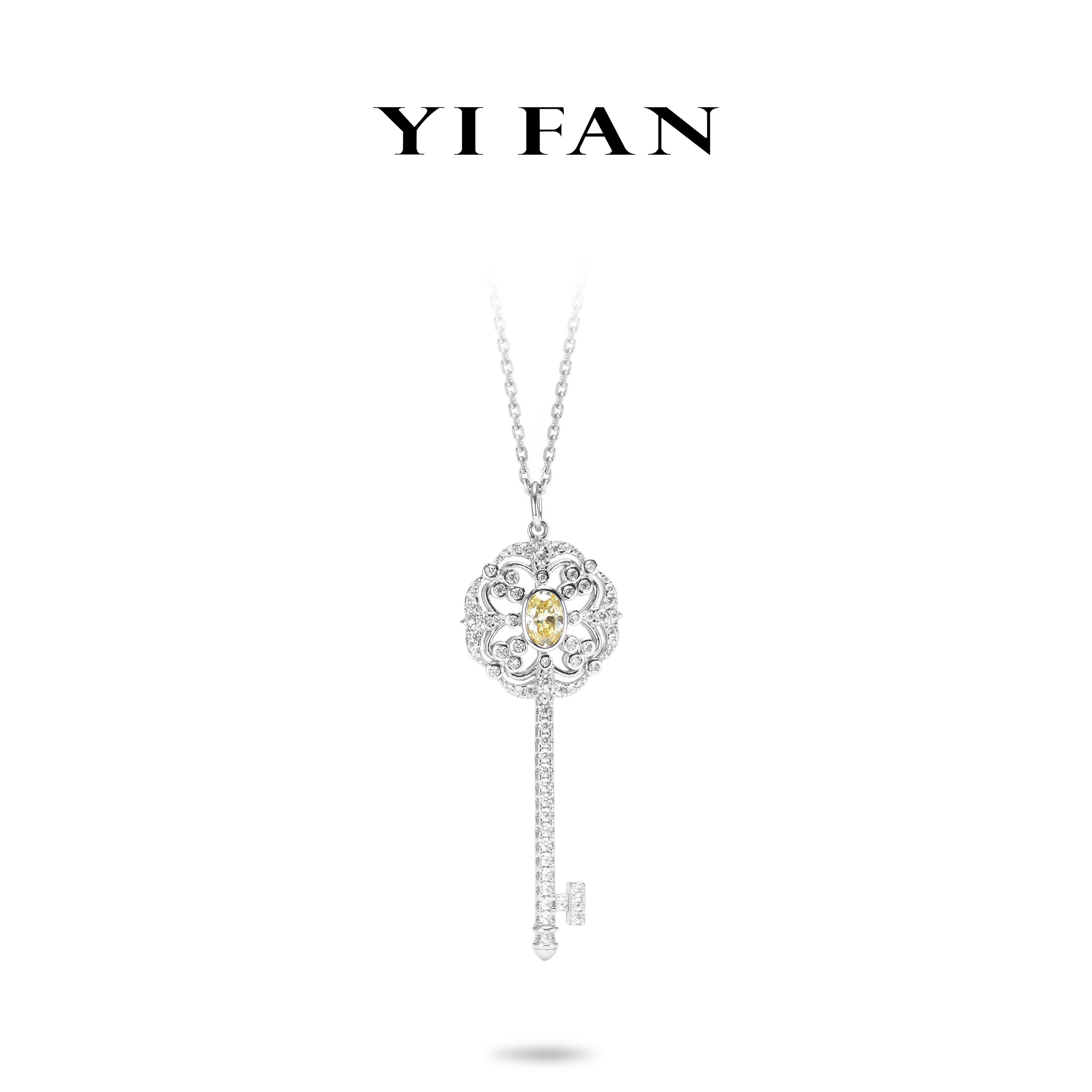 一梵 吊坠925银合成锆石 2170-满钻轻奢黄钥匙时尚项链