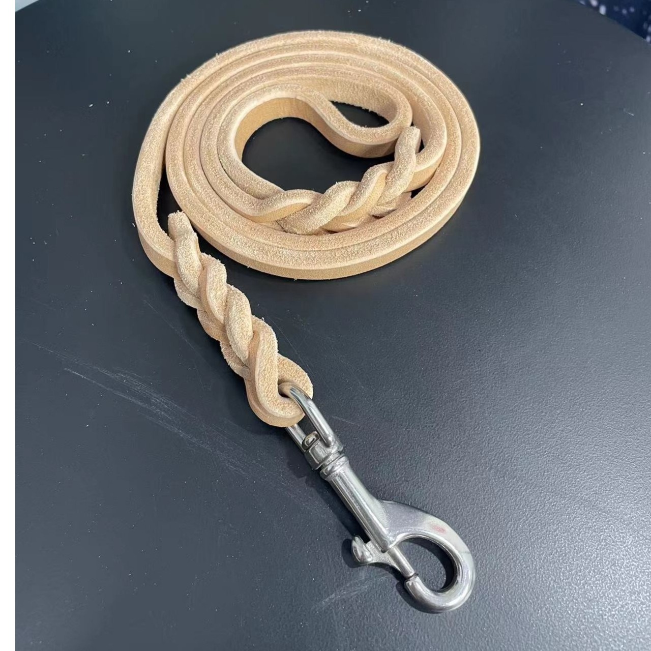 1.2cm0.9cm中大型犬牛皮牵引绳进口真皮遛狗绳牵引带用品德牧