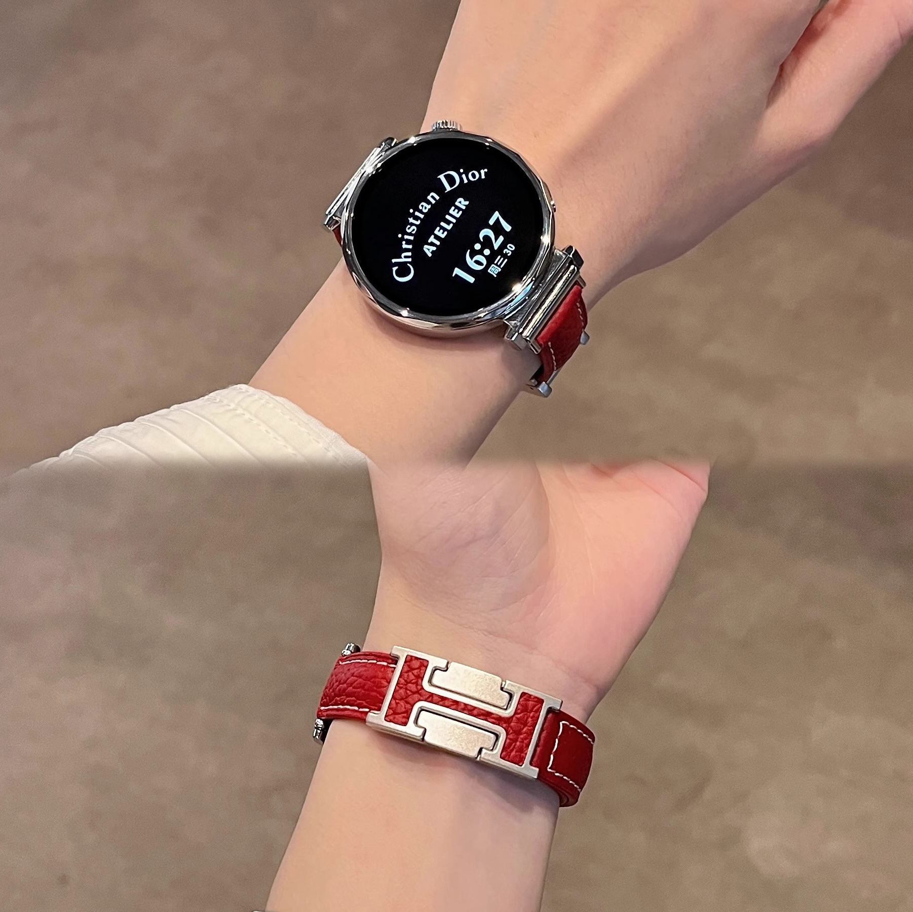 适用华为表带柔软荔枝纹H磁吸扣华为gt6真皮表带gt4女watchgt3GT5