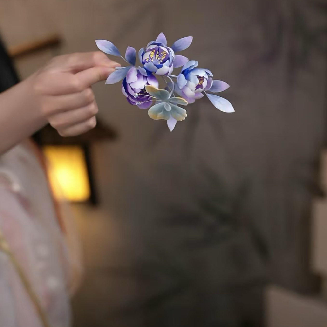 【紫黄蝶】非遗绒花簪发簪发钗发梳汉服饰品软簪