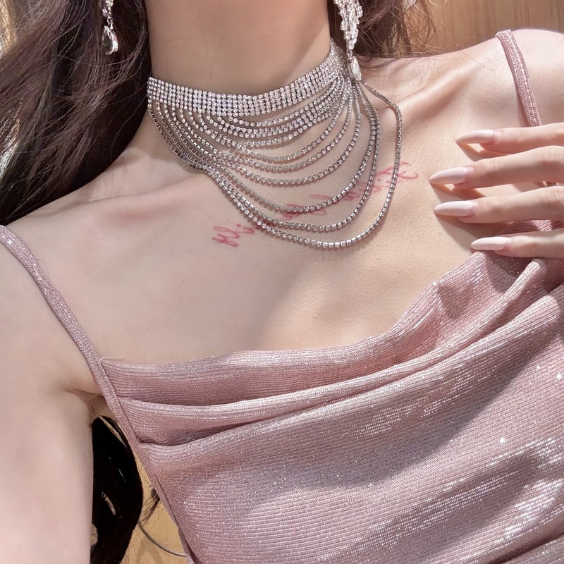 非金属仿水晶项链 【爆闪项链小一】项链奢华流苏礼服配饰锁骨链