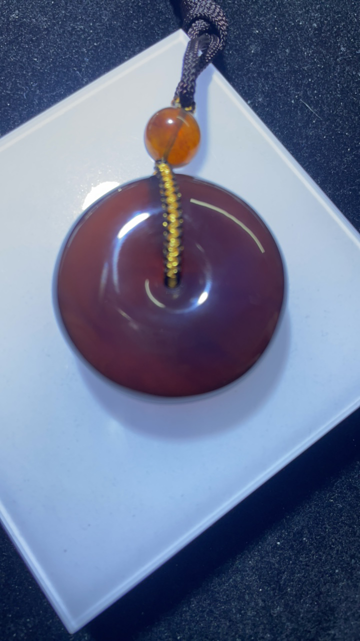 纯天然缅甸琥珀紫罗兰平安扣毛衣链