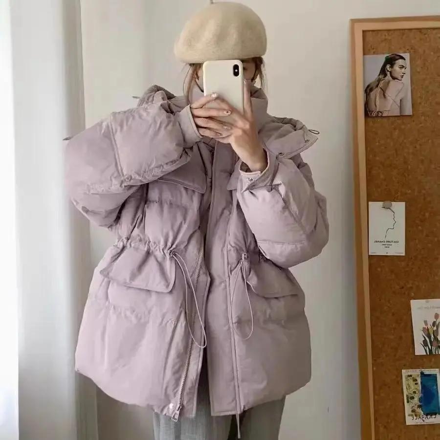 (公主请下单)韩版短款小个子收腰抽绳宽松羽服白鸭连帽外套网红