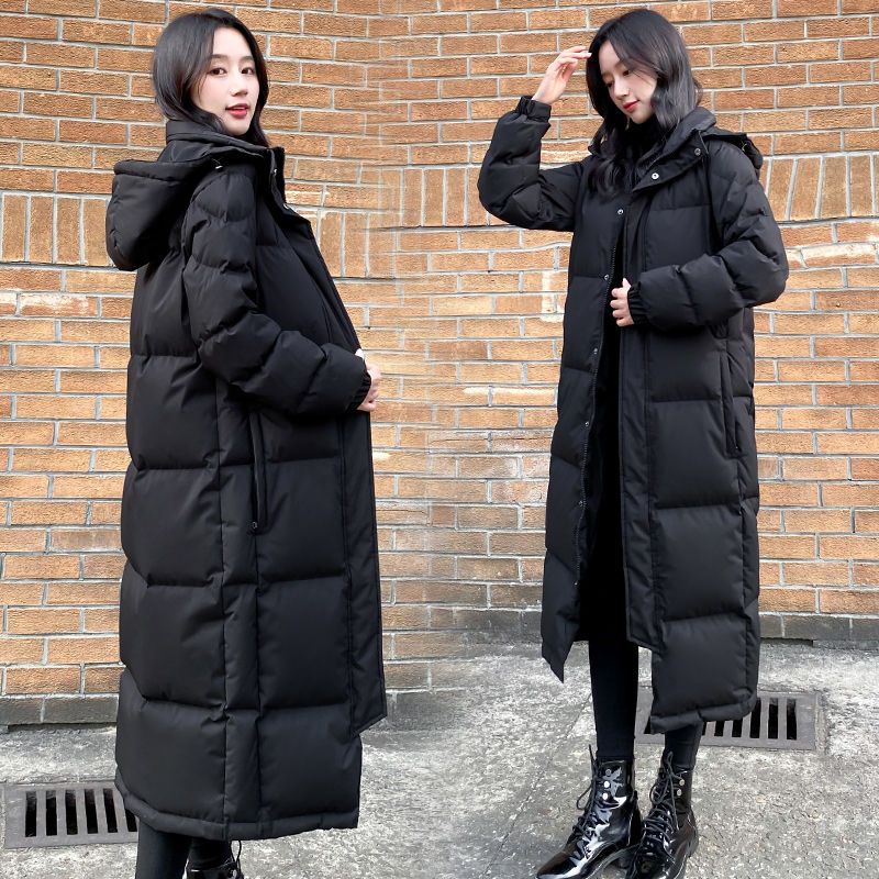 新款黑色羽绒服2023年新款女冬情侣加厚长款羽绒服长过膝到