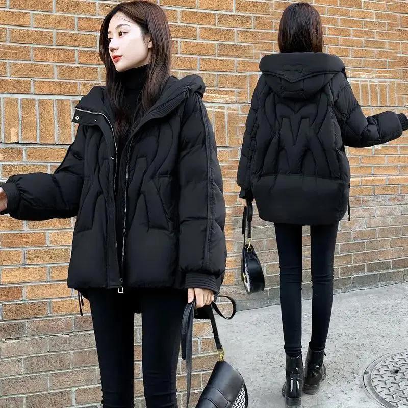 黑色显瘦羽绒服女连帽白鸭绒外套2023新款女装冬季宽松短款小个子