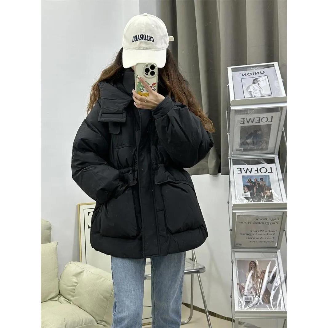 韩国东大门羽绒服女2023冬季新款收腰显瘦大口袋白鸭绒面包服