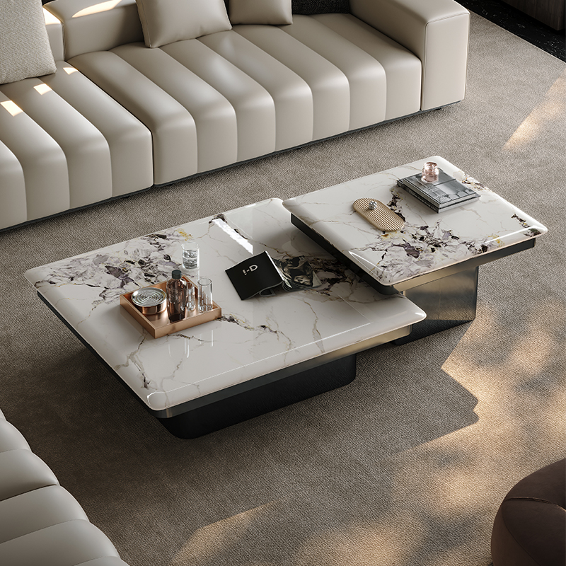 圆形超晶石茶几客厅茶几组合小户型家用意式简约现代极简轻奢茶几