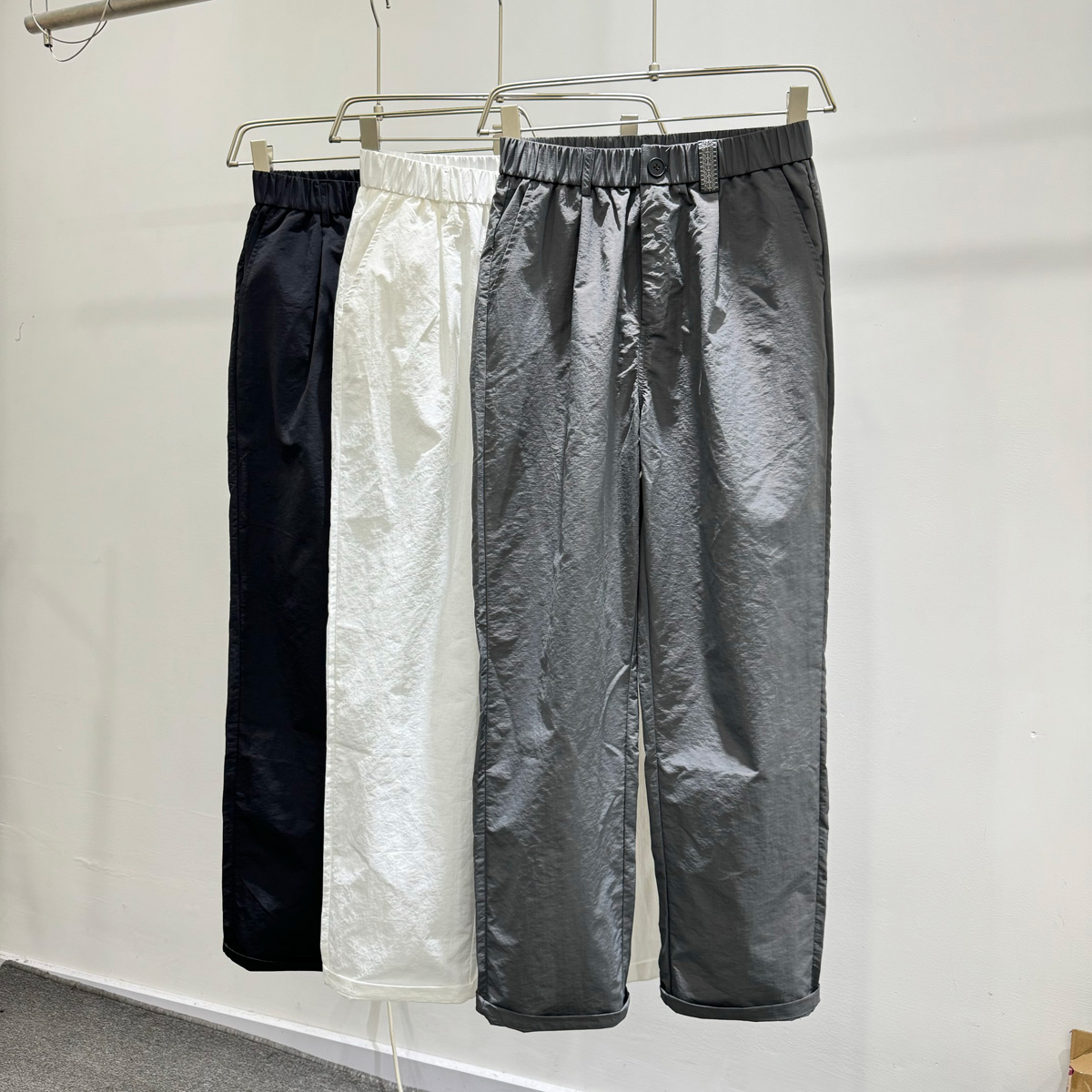 新男士潮牌INS简约时尚日常百搭长裤夏季松紧腰高级感阔腿休闲裤