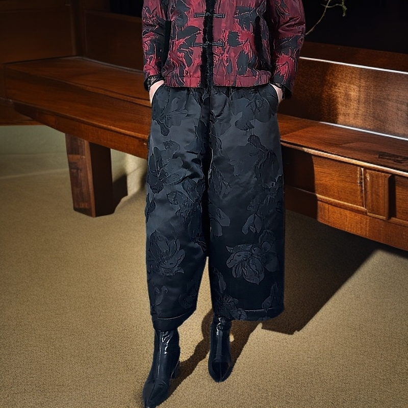 清静语qjy32155棉-裤【昙花一现】提花大花国风棉裤