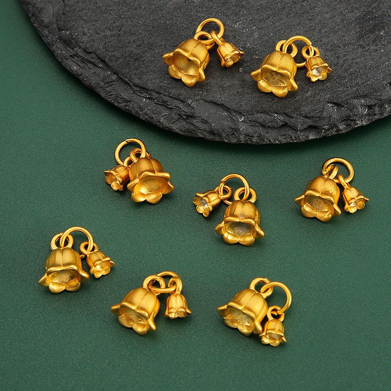 金店同款小众高档古法沙金玲兰花中国风手链挂坠手工DIY饰品配件