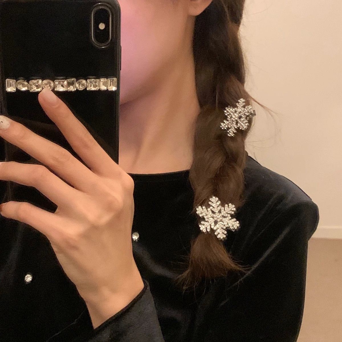 超闪水钻雪花发夹满钻金属刘海夹发卡边夹冬季新款夹子少