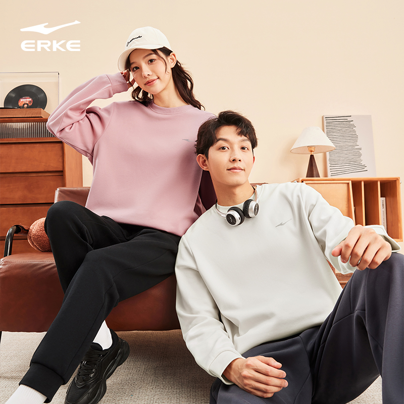 【花胖专属】鸿星尔克情侣舒暖绒套头潮流运动卫衣-51224301068