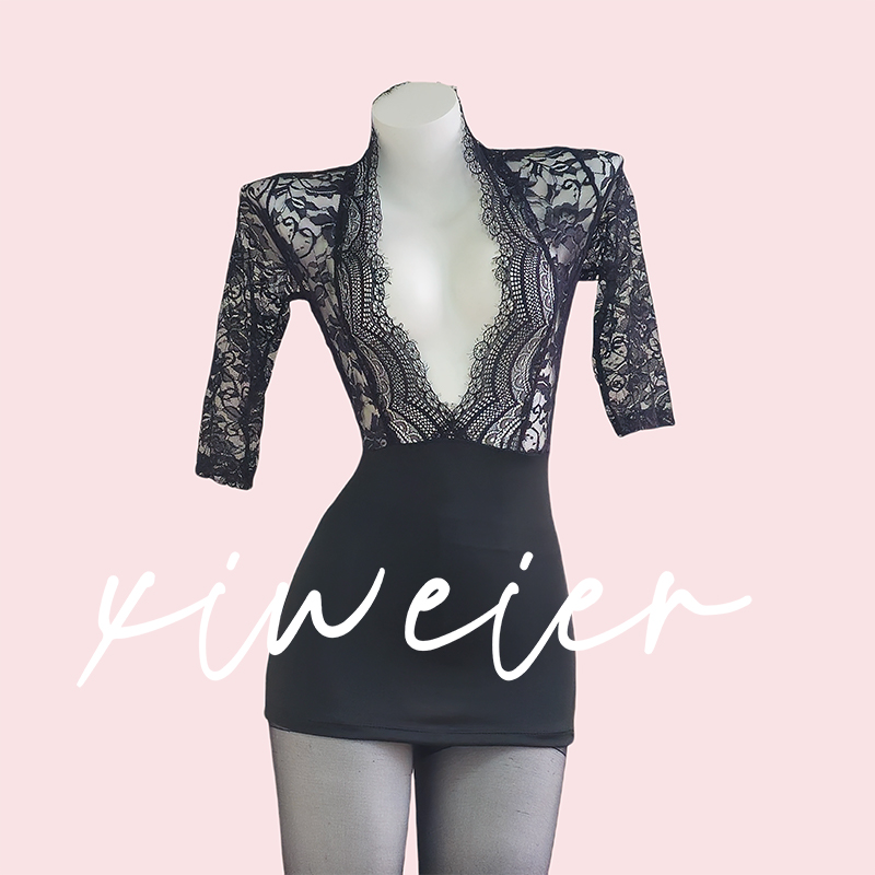 XIWEIER【迷迭香】蕾丝半透薄包臀裙睡裙