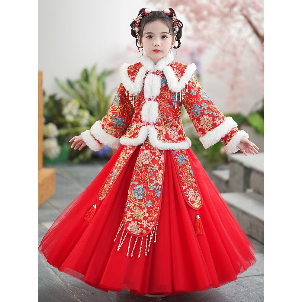 子涵童装D汉服女童拜年古装过年新款儿童唐装加绒中国加厚女孩冬