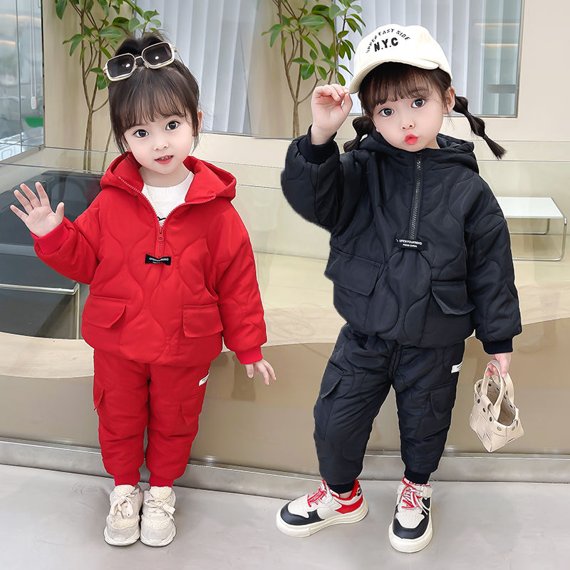 子涵童装D女宝宝冬季加绒加厚棉服两件套装女童男中小儿童2024新