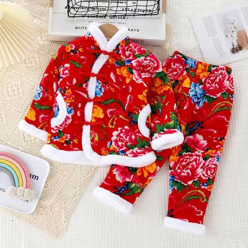 子涵童装D女童东北网红小棉袄加绒夹棉加厚套装单件宝宝拜年服