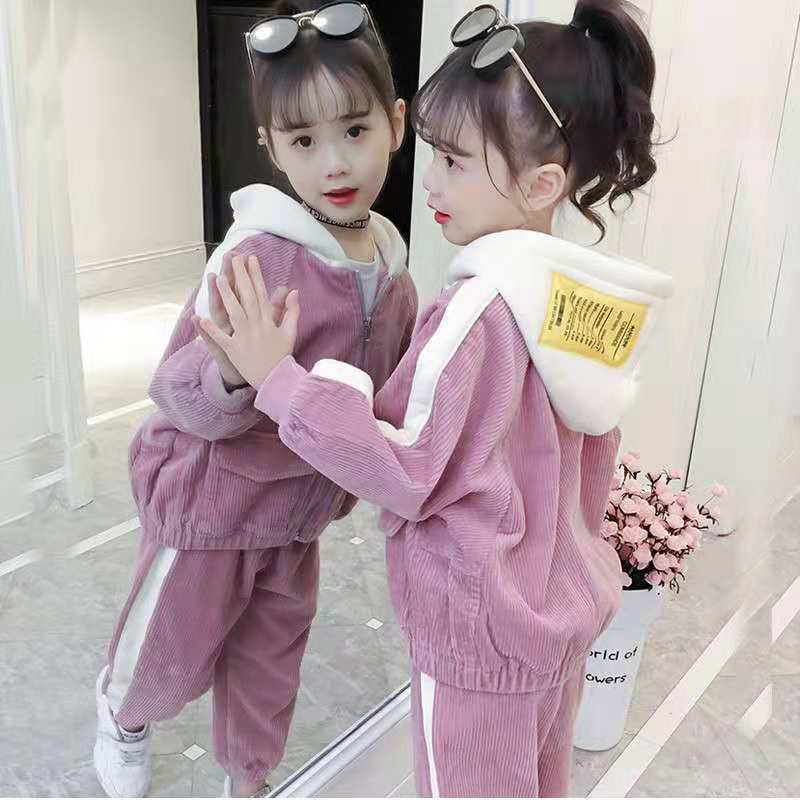 子涵童装D女童套装秋冬款2024新款灯芯绒童装加绒加厚洋气中大儿