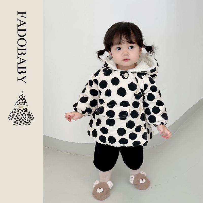 韩版冬季新款男女宝宝可爱波点魔法帽加绒棉服婴幼儿加厚保暖女童