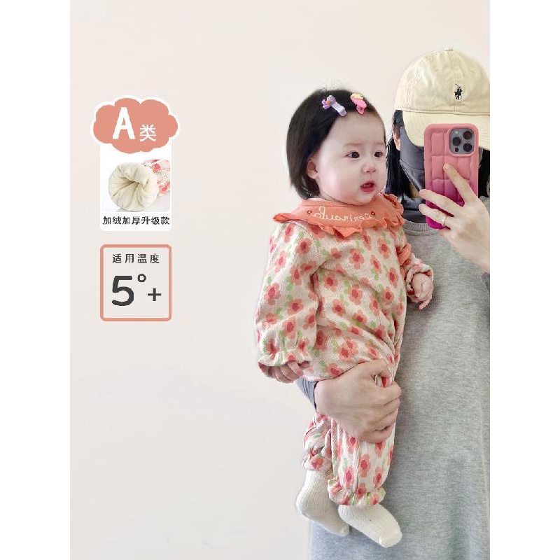 婴儿秋冬衣服甜美花朵连体衣宝宝加绒棉衣冬季加厚哈衣保暖外儿童
