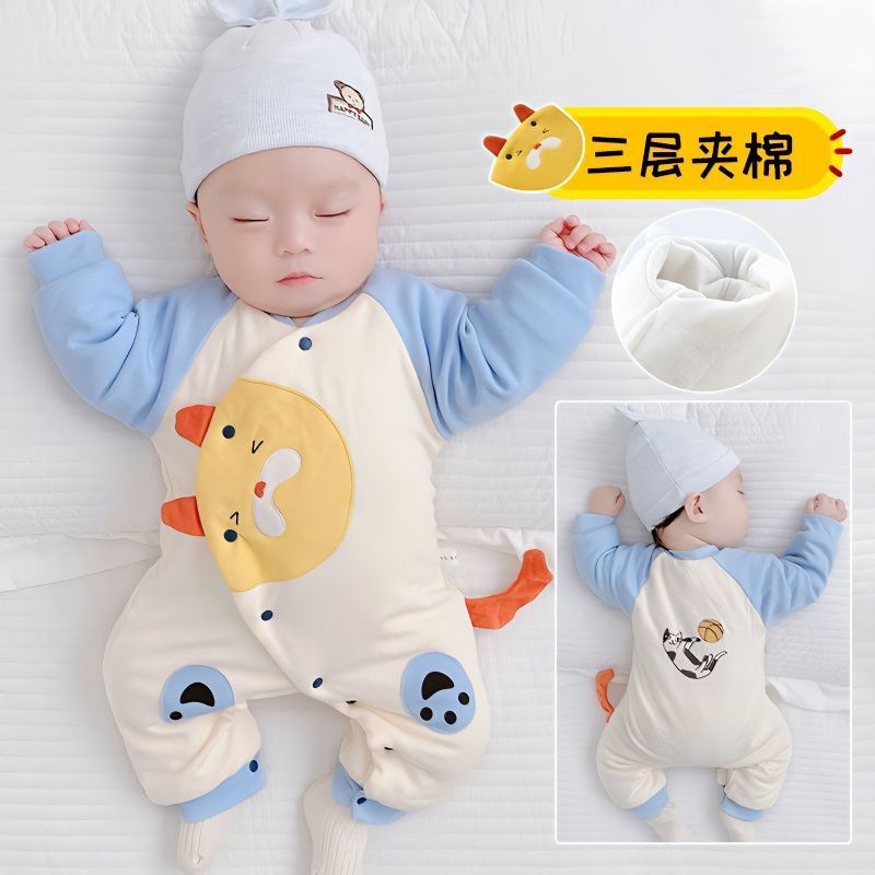 新生婴儿衣服秋冬夹薄棉初生幼儿满月服宝宝秋装连体衣保暖夹儿童