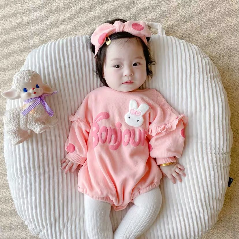 韩版童装女宝宝春秋冬款加绒包屁衣婴儿可爱兔子连体衣婴儿包屁衣