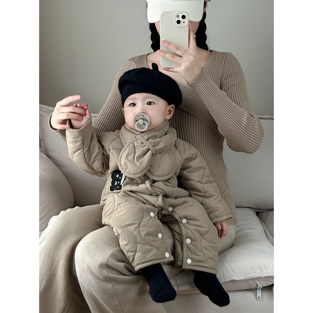 婴儿连体衣冬季夹棉秋冬宝宝套装保暖夹棉新生儿外出抱衣冬儿童