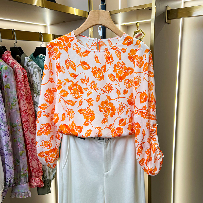 真丝碎花衬衫女2024夏季新款轻薄透气宽松桑蚕丝通勤衬衣S2425705