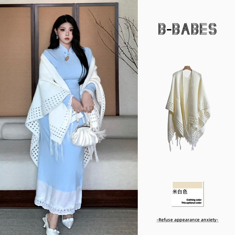b-babes【流苏披肩】披风清新文艺风秋冬流苏百搭披肩配旗袍围巾