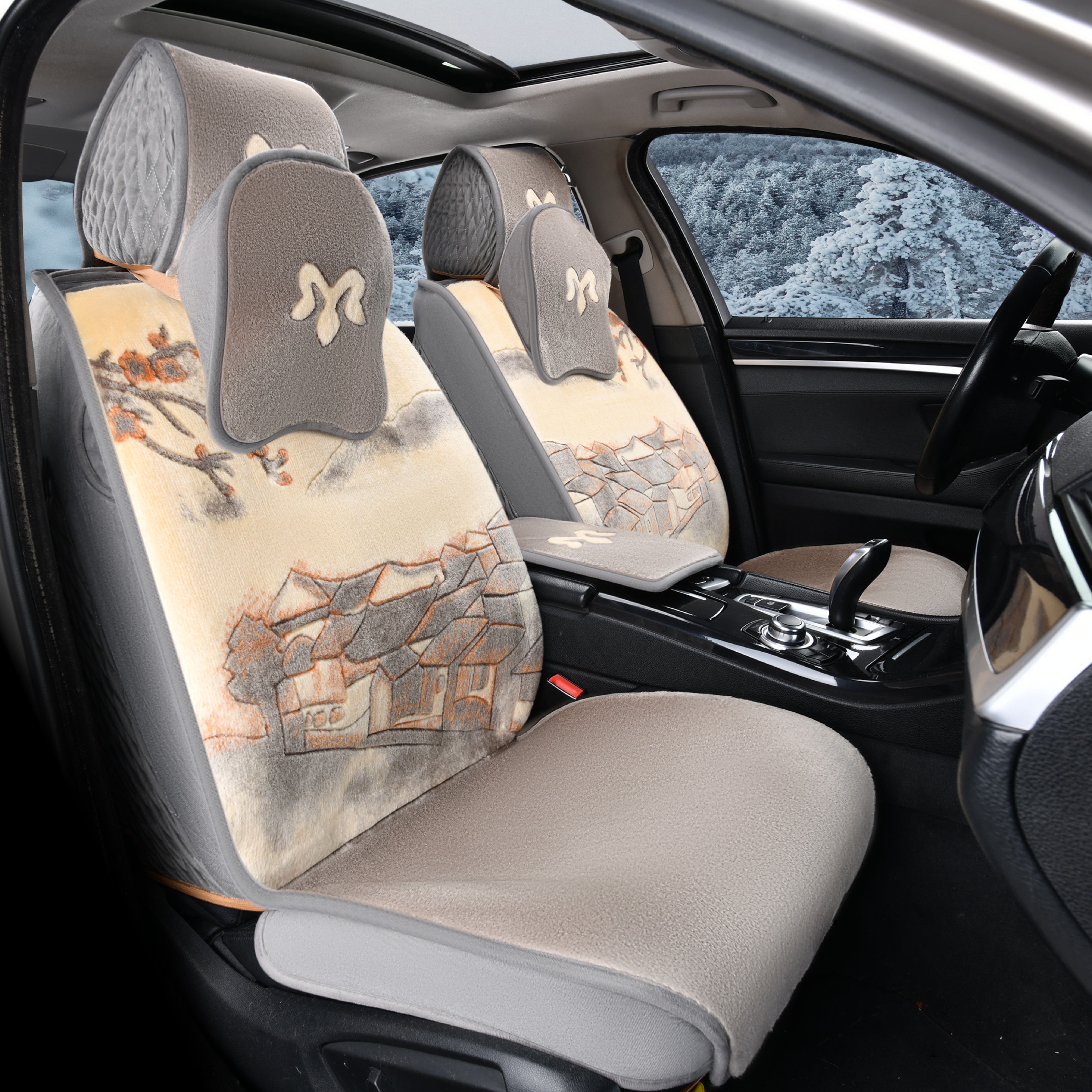 自然色手工纯羊毛高档汽车坐垫五座通用款新款