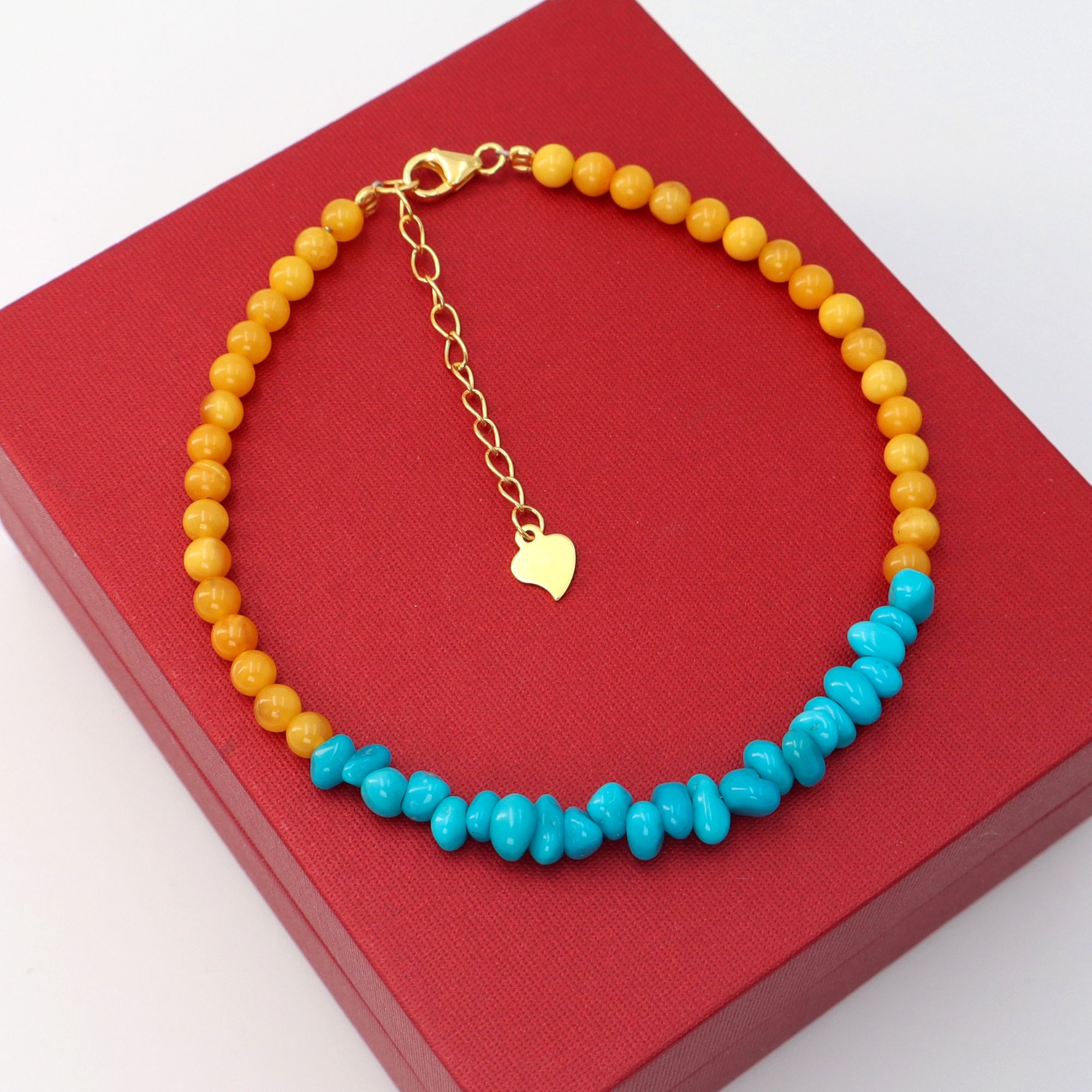 【星望珠宝】绿松石随形蜜蜡圆珠手链3-4mmTMLS01-1