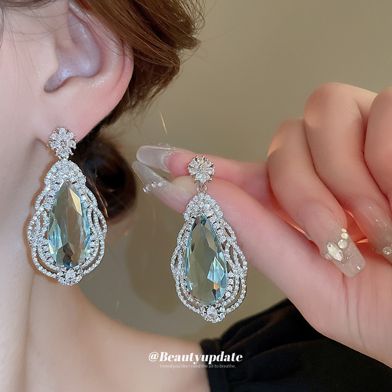 铜合金亚克力耳饰 高级感海蓝水滴耳环欧美爆款时尚大气