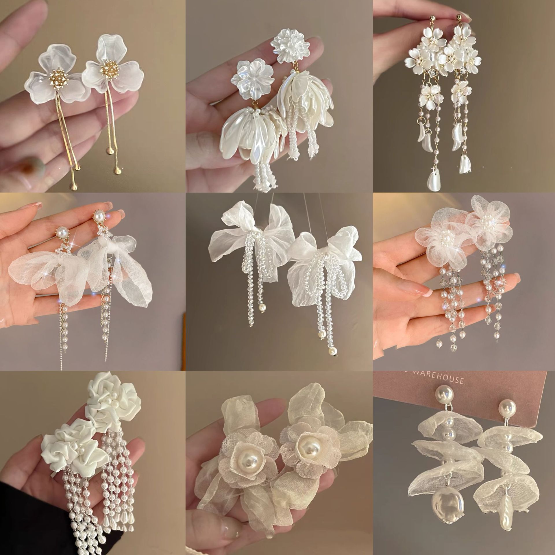 铜合金亚克力耳饰 超仙优雅蝴蝶结花朵耳钉法式轻奢时尚耳环