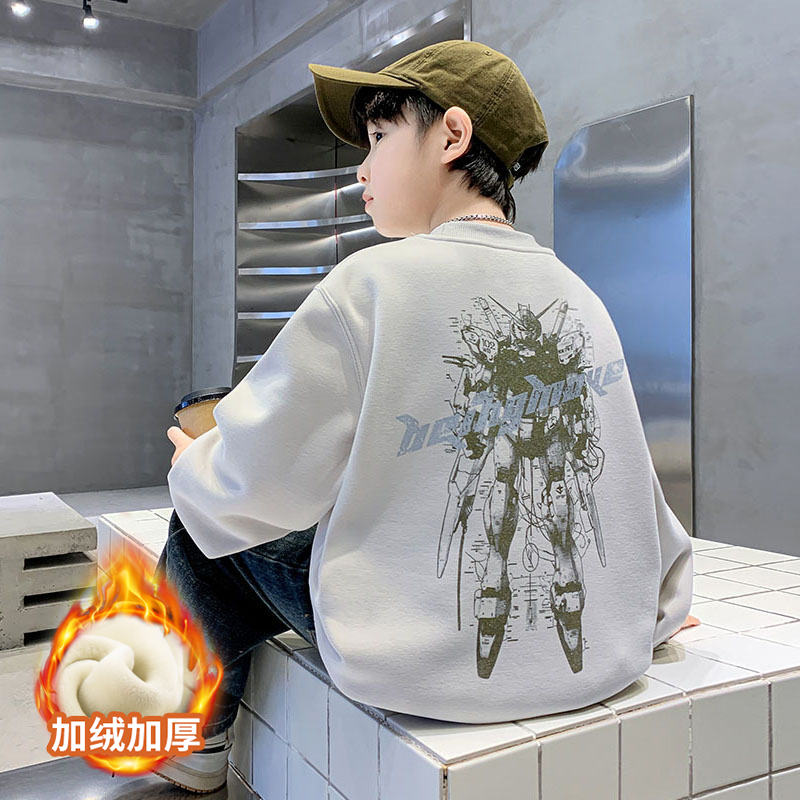 男大童加绒加厚套头卫衣冬季6-15岁时髦帅气洋气打底衫儿童上衣潮